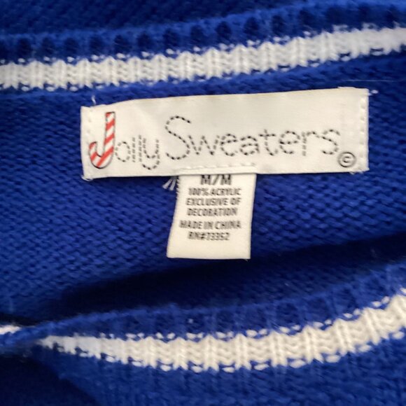 Jolly Sweaters Mens Christmas Sweater Size Medium‎ Blue Reindeer Lights Festive - Picture 8 of 8